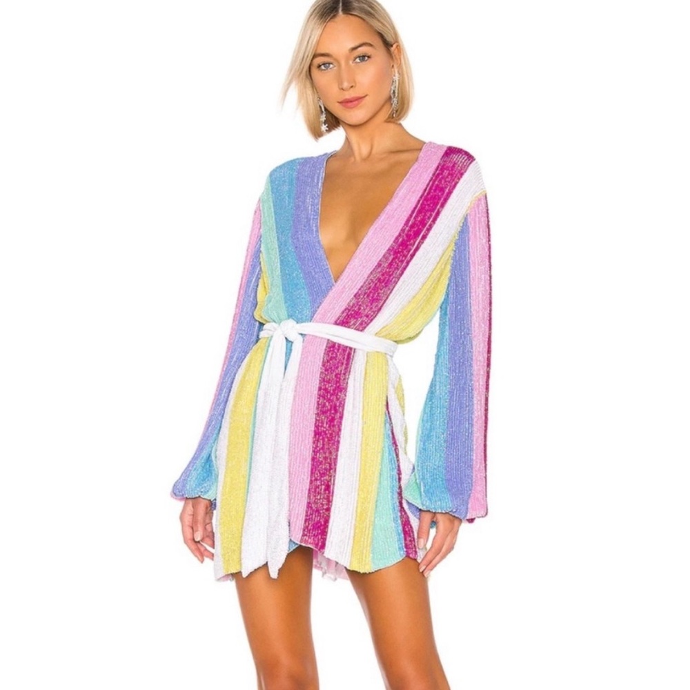 Retrofete Gabrielle dress in rainbow unicorn stripe